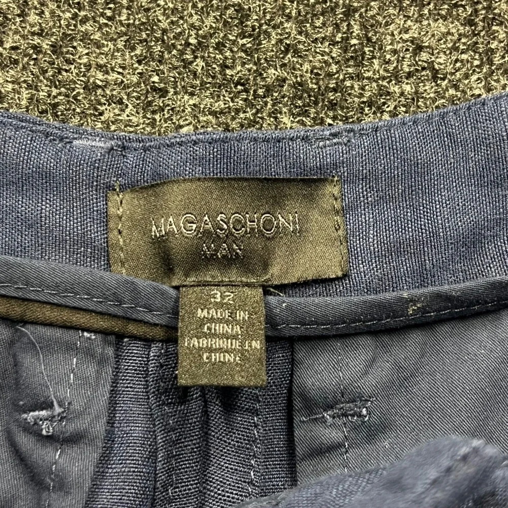 Magaschoni Man Blue Linen Blend Flat Front Trousers Pants Mens Size 32